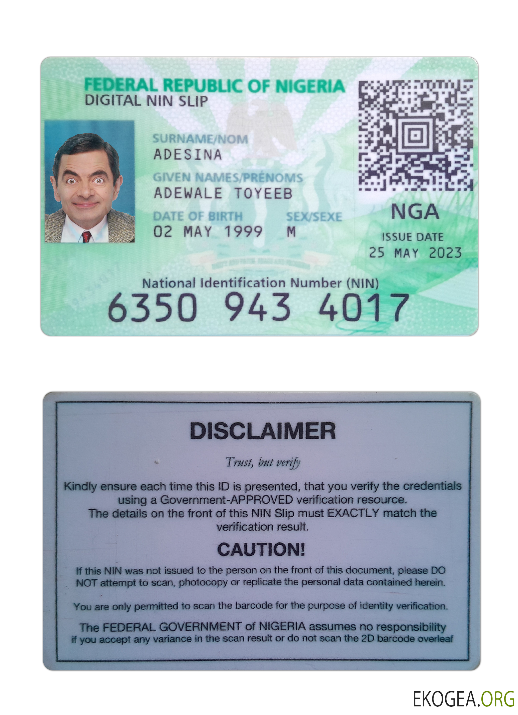 Carte d'identité numérique du Nigeria 2023 présent